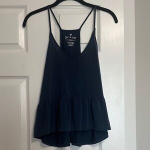 American Eagle Outfitters Dark Blue Ruffle Soft & Sexy Tank Top